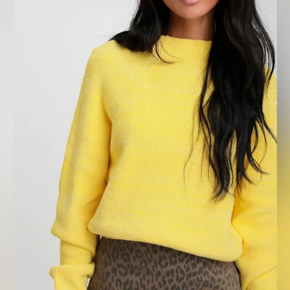 FREE PEOPLE Too Good Yellow Knit Pullover Sweater SIZE M